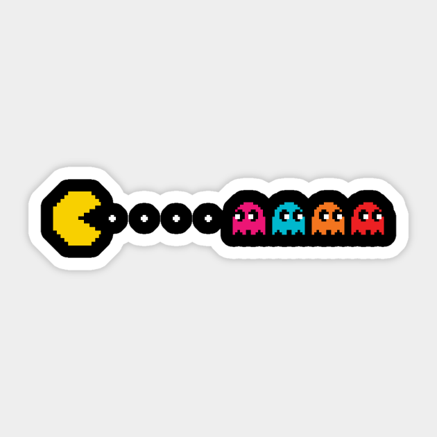 8 Bit Pacman Chasing Ghosts 8 Bit Pacman Chasing Ghosts Sticker Teepublic Uk 3521